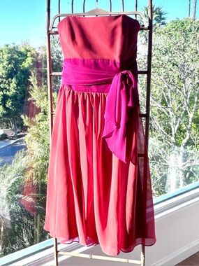 Alfred Angelo Strapless orange / Pink Party Dance Dress with Sash Size 14